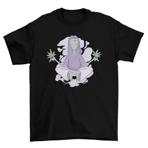 Alien meditation with marihuana t-shirt