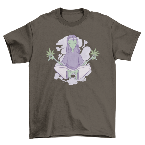 Alien meditation with marihuana t-shirt