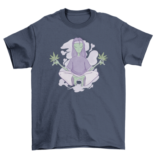 Alien meditation with marihuana t-shirt