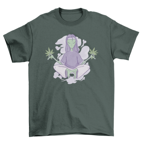 Alien meditation with marihuana t-shirt