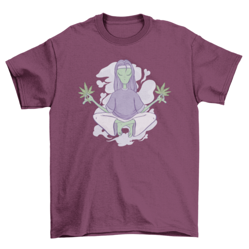 Alien meditation with marihuana t-shirt